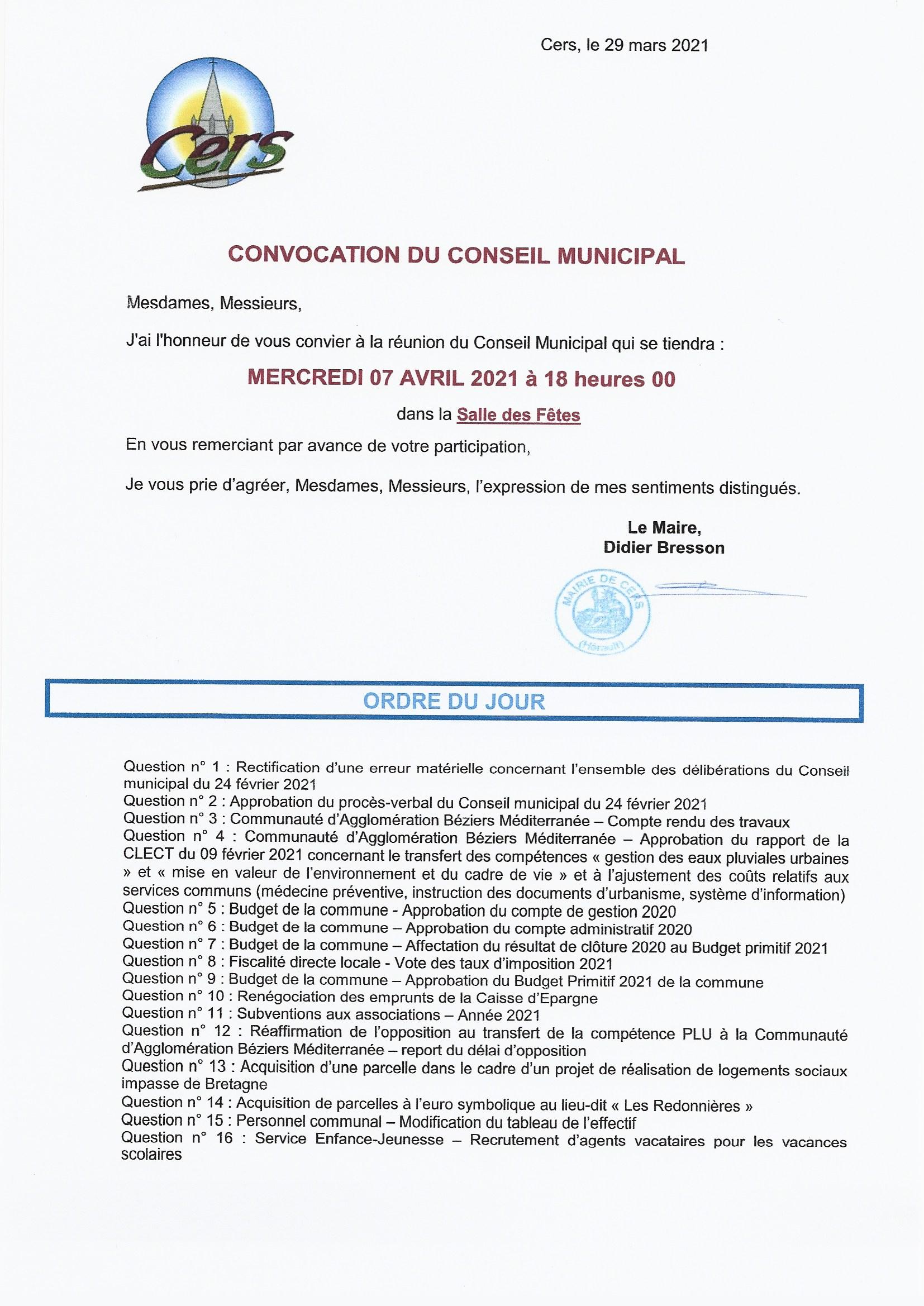 Lire la suite à propos de l’article PROCHAIN CONSEIL MUNICIPAL : mercredi 7 avril 2021