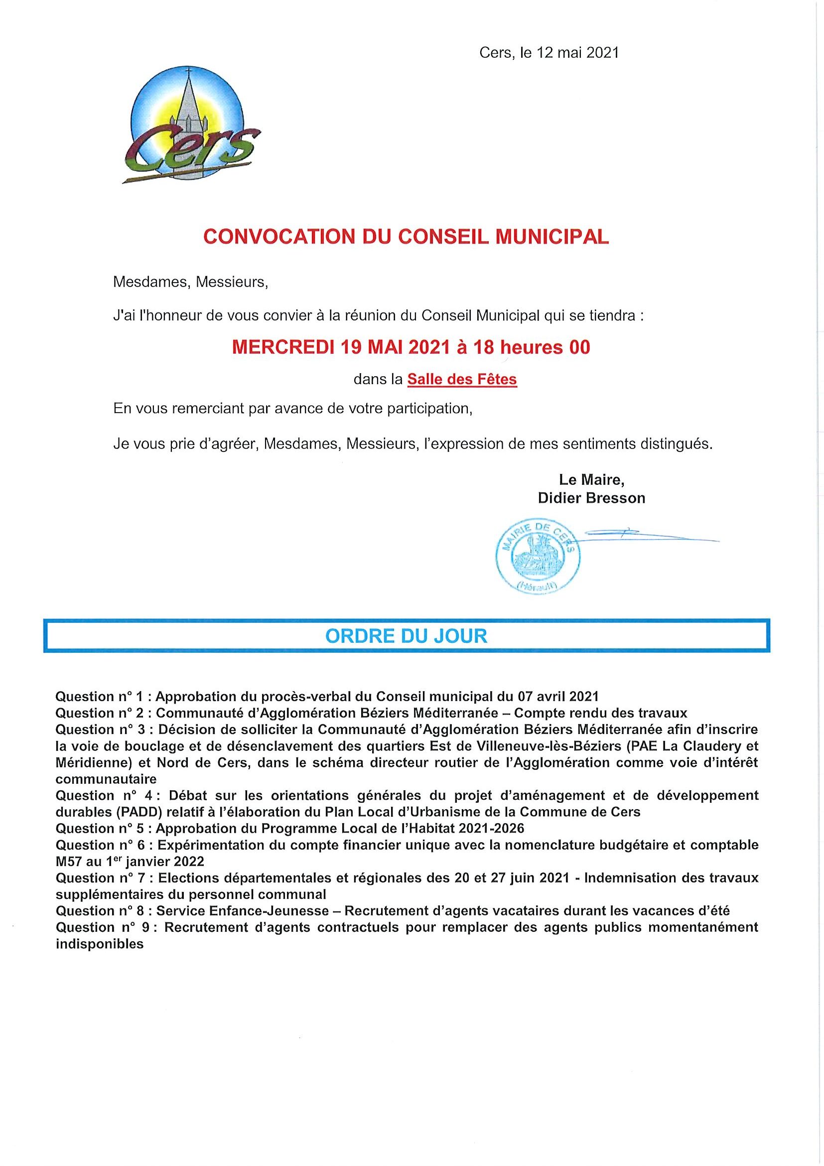 Lire la suite à propos de l’article Conseil Municipal du 19 mai 2021