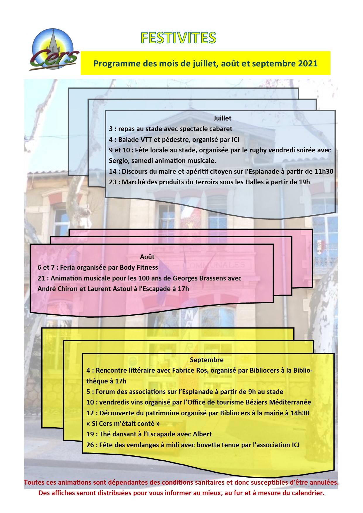 Lire la suite à propos de l’article Programme des festivités de juillet à septembre 2021