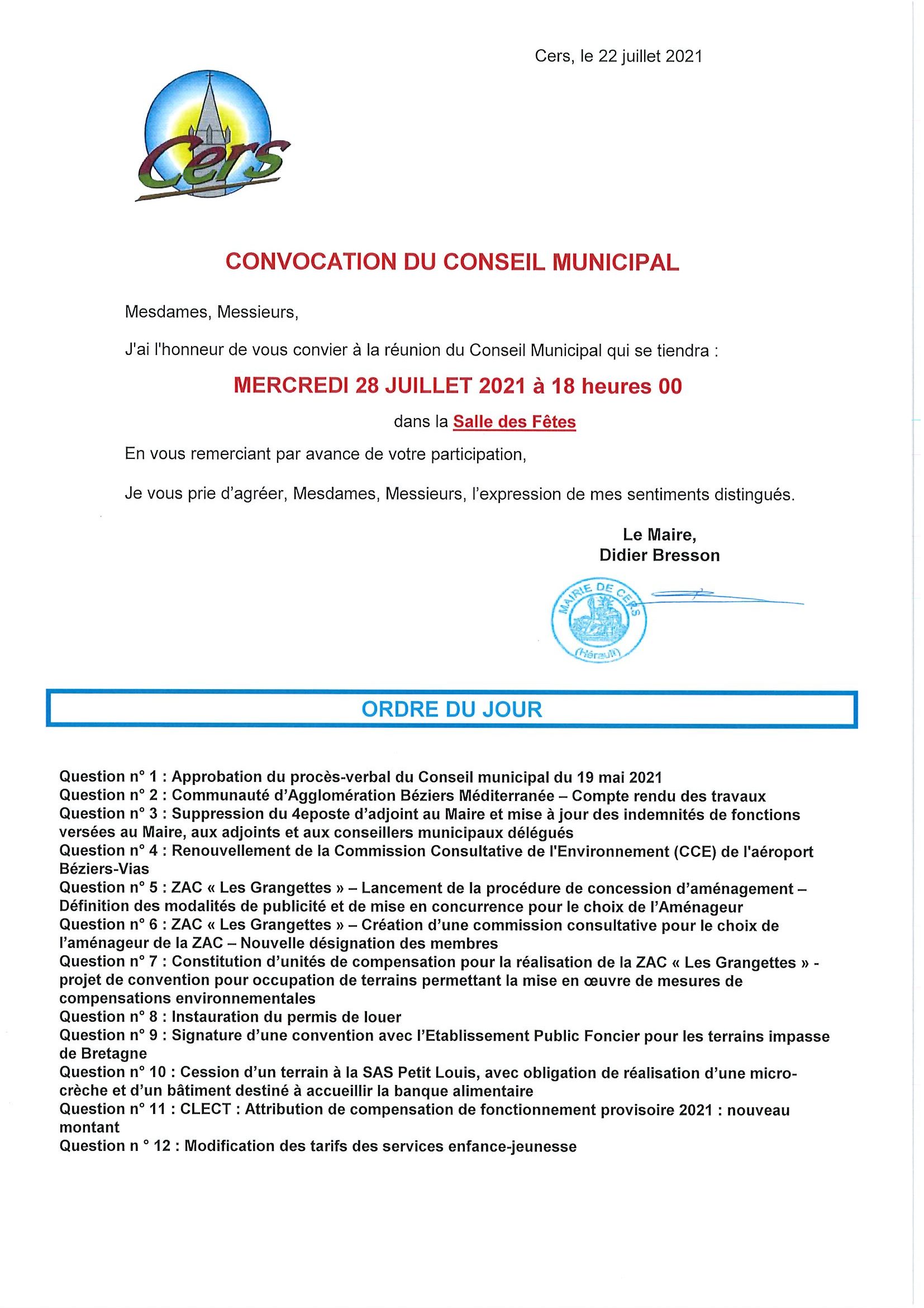 You are currently viewing Conseil Municipal du 28 juillet 2021