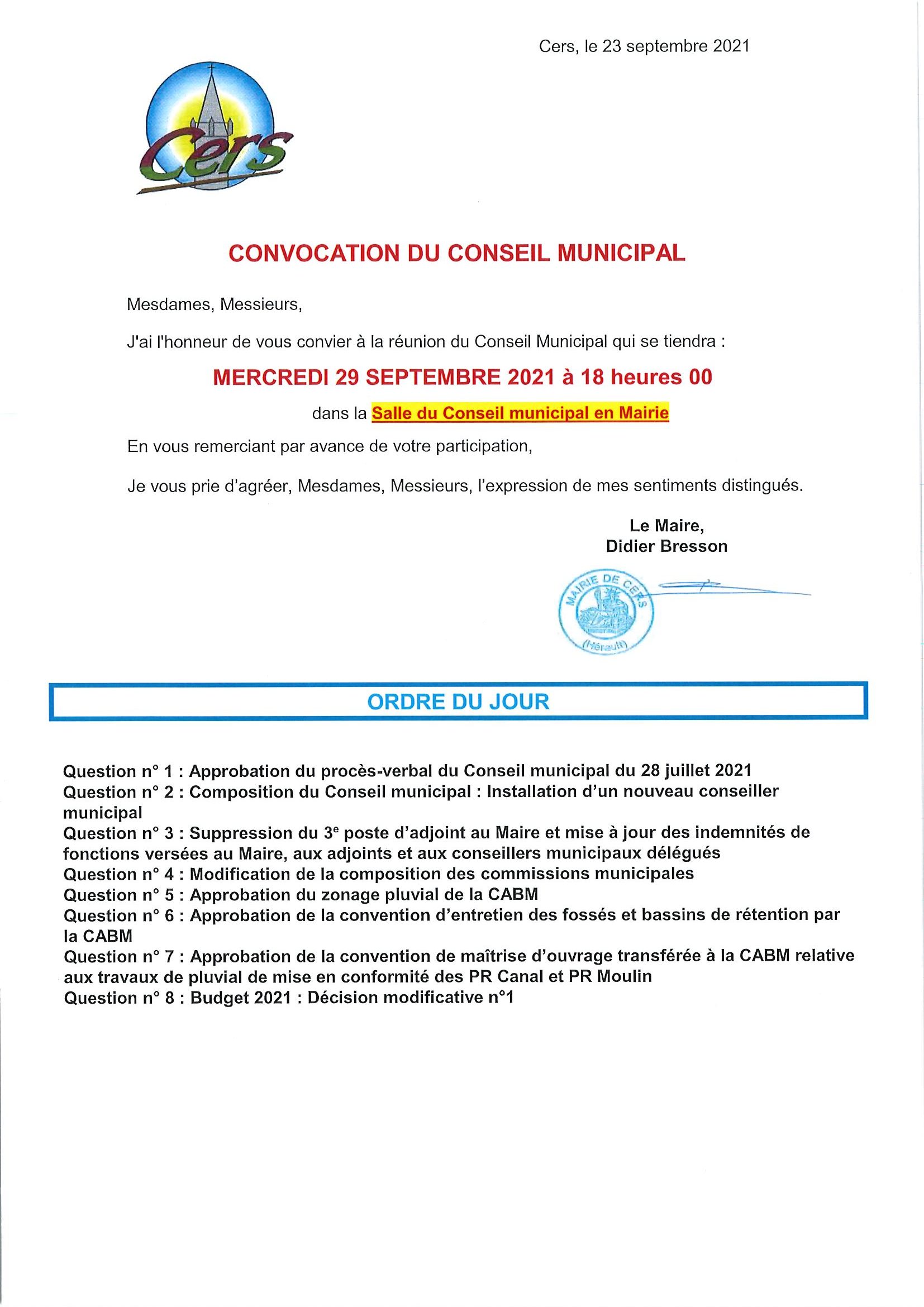 Lire la suite à propos de l’article Conseil municipal : 29 septembre 2021