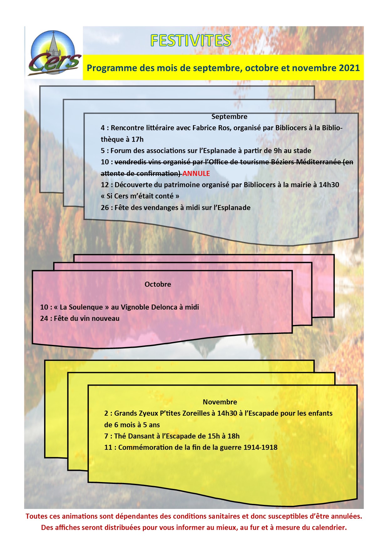 Lire la suite à propos de l’article Programme des festivités de septembre à novembre 2021