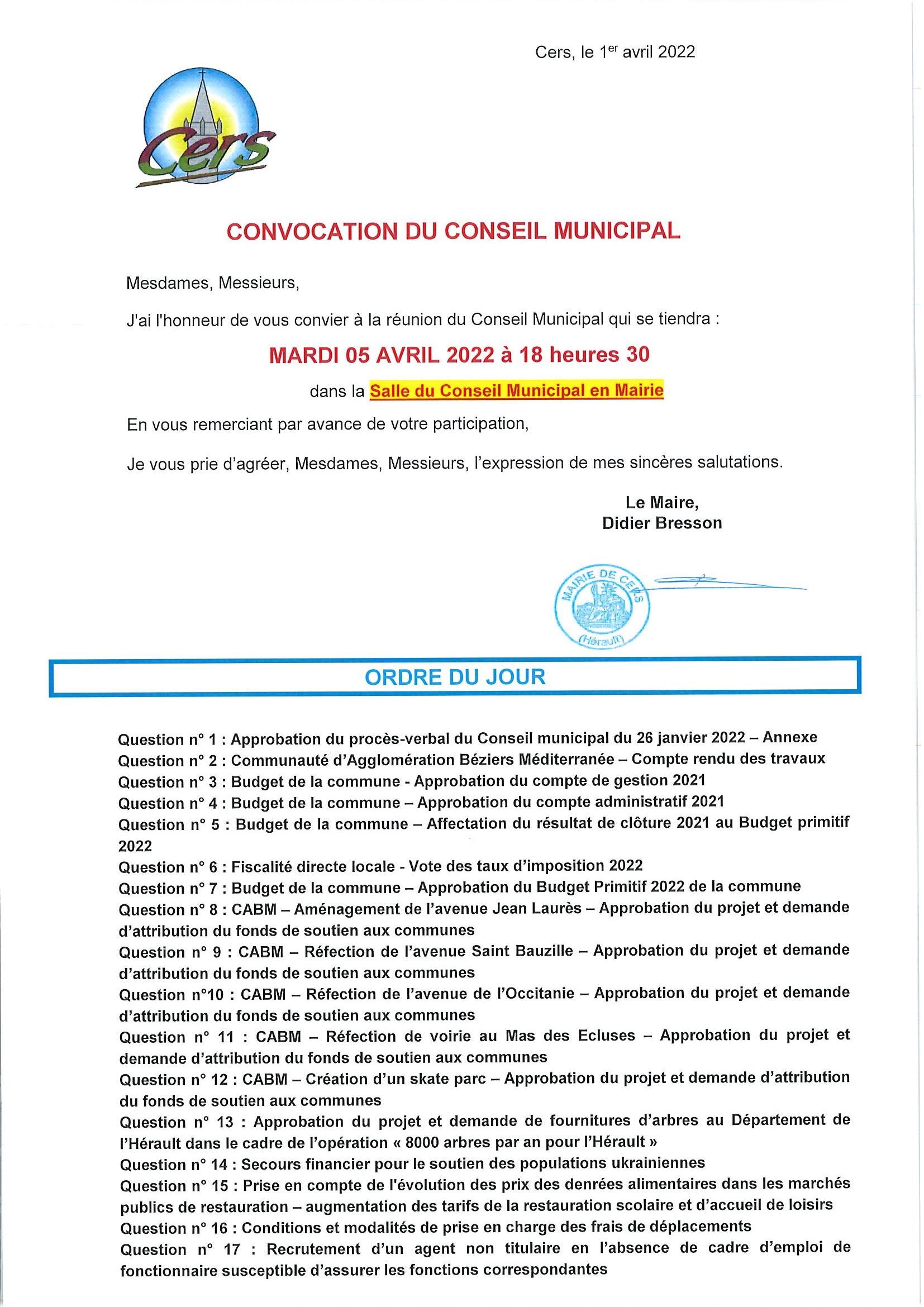 You are currently viewing Conseil municipal : 5 avril 2022