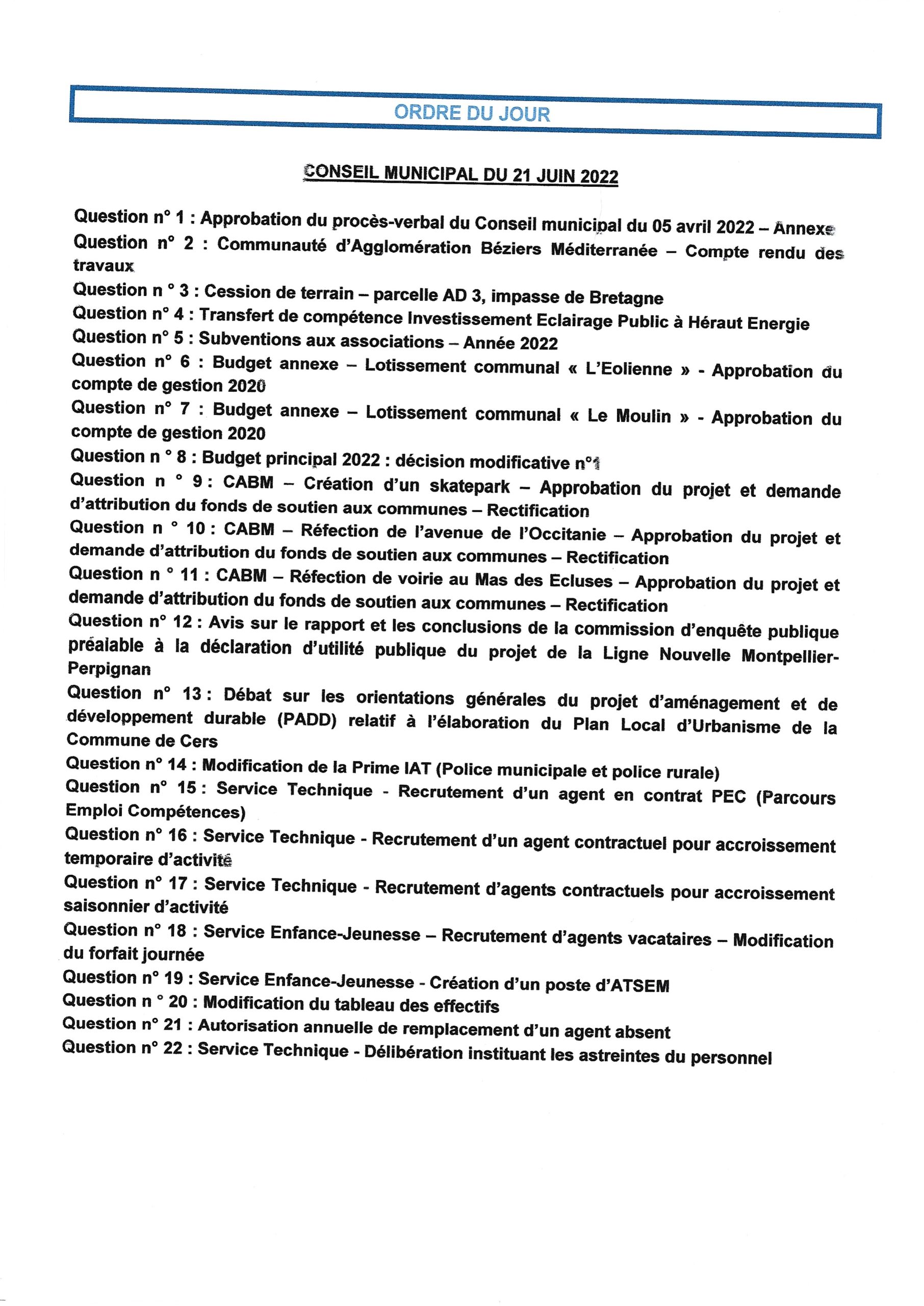 Lire la suite à propos de l’article Conseil municipal : 21 juin 2022