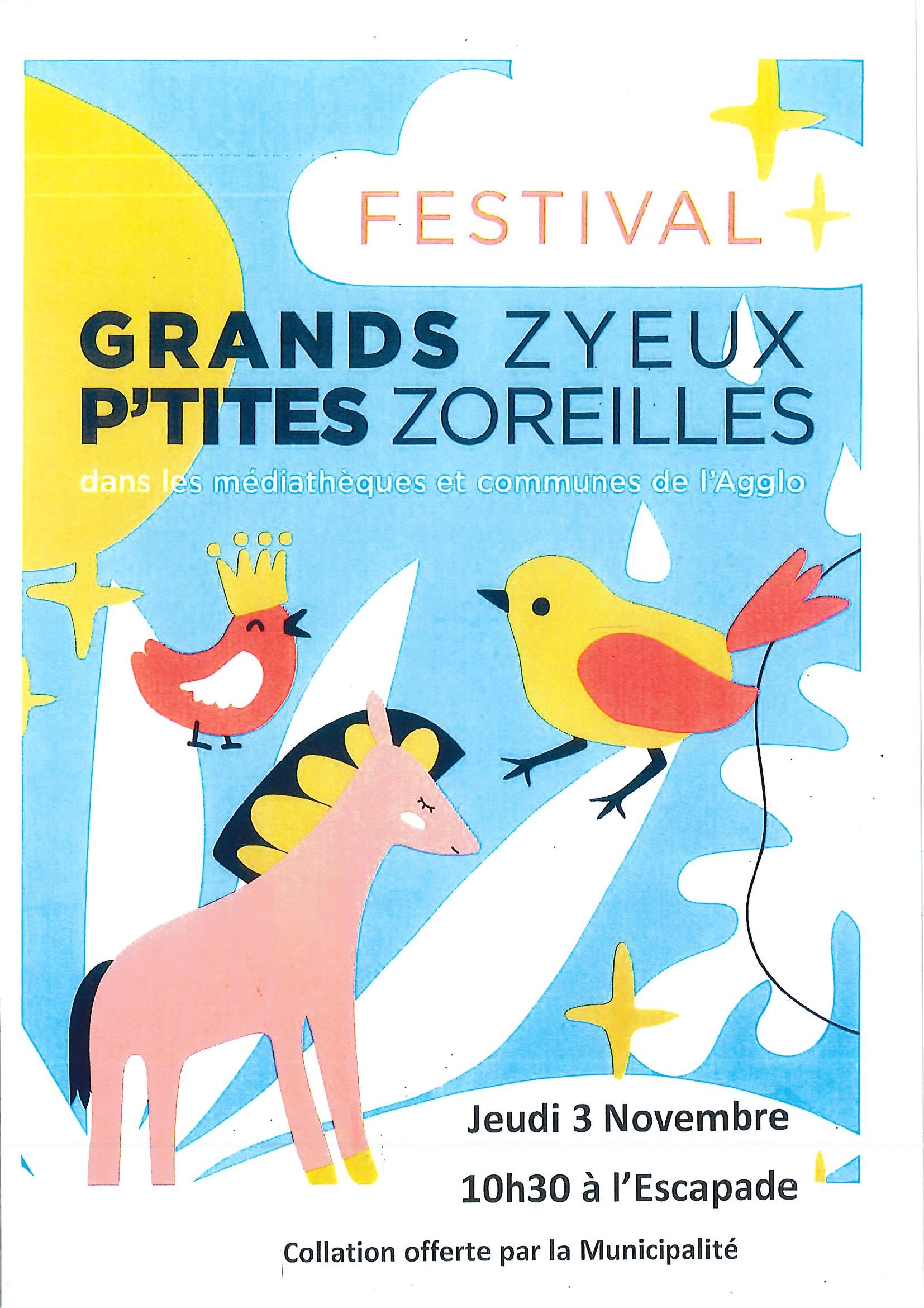 Lire la suite à propos de l’article Festival Grands Zyeux P’tites Zoreilles à l’Escapade le 3 novembre