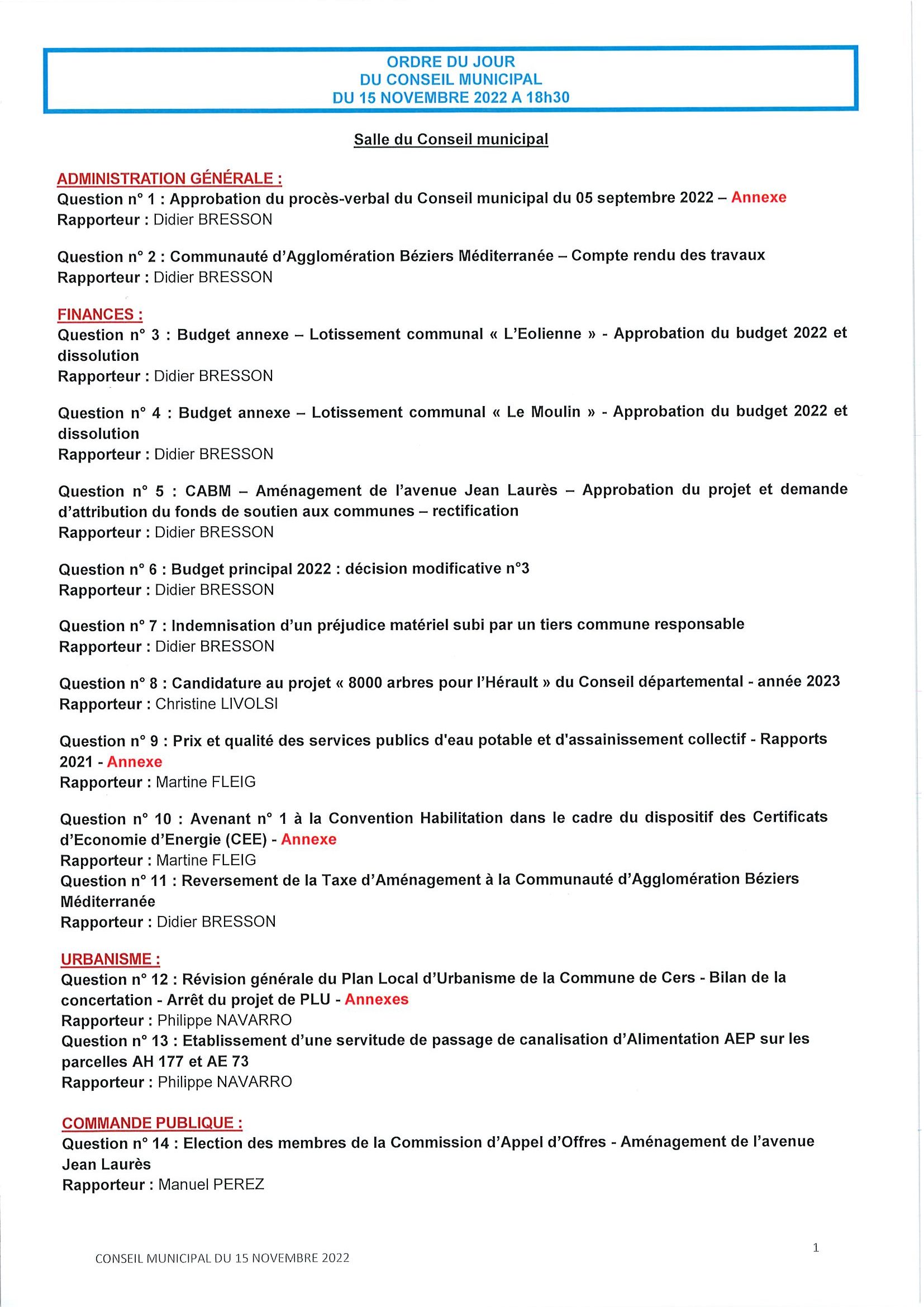 Lire la suite à propos de l’article Conseil municipal : 15 novembre 2022