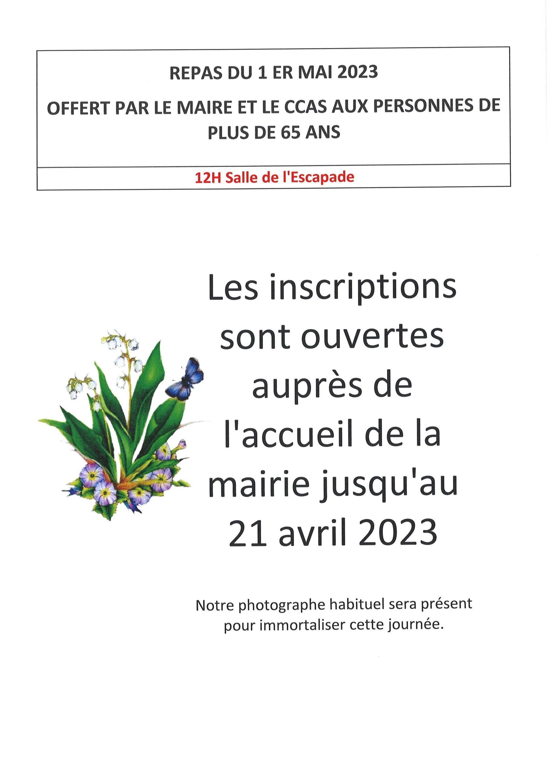 Lire la suite à propos de l’article Inscriptions au repas du 1er mai pour les plus de 65 ans