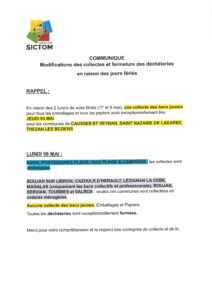 Lire la suite à propos de l’article Information SICTOM pour les 4 et 8 mai 2023