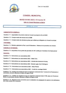 Conseil municipal : 9 mai 2023