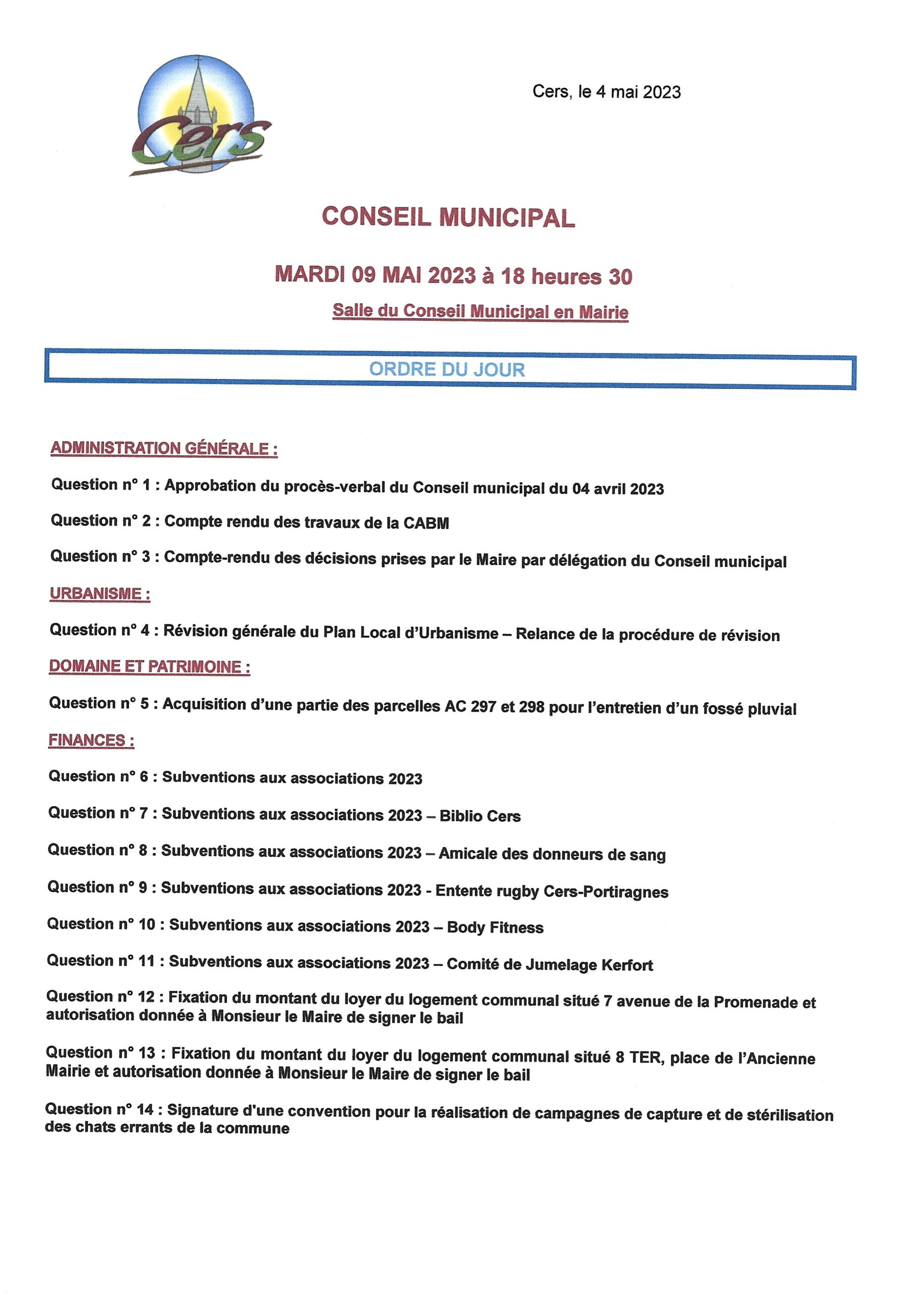 You are currently viewing Conseil municipal : 9 mai 2023