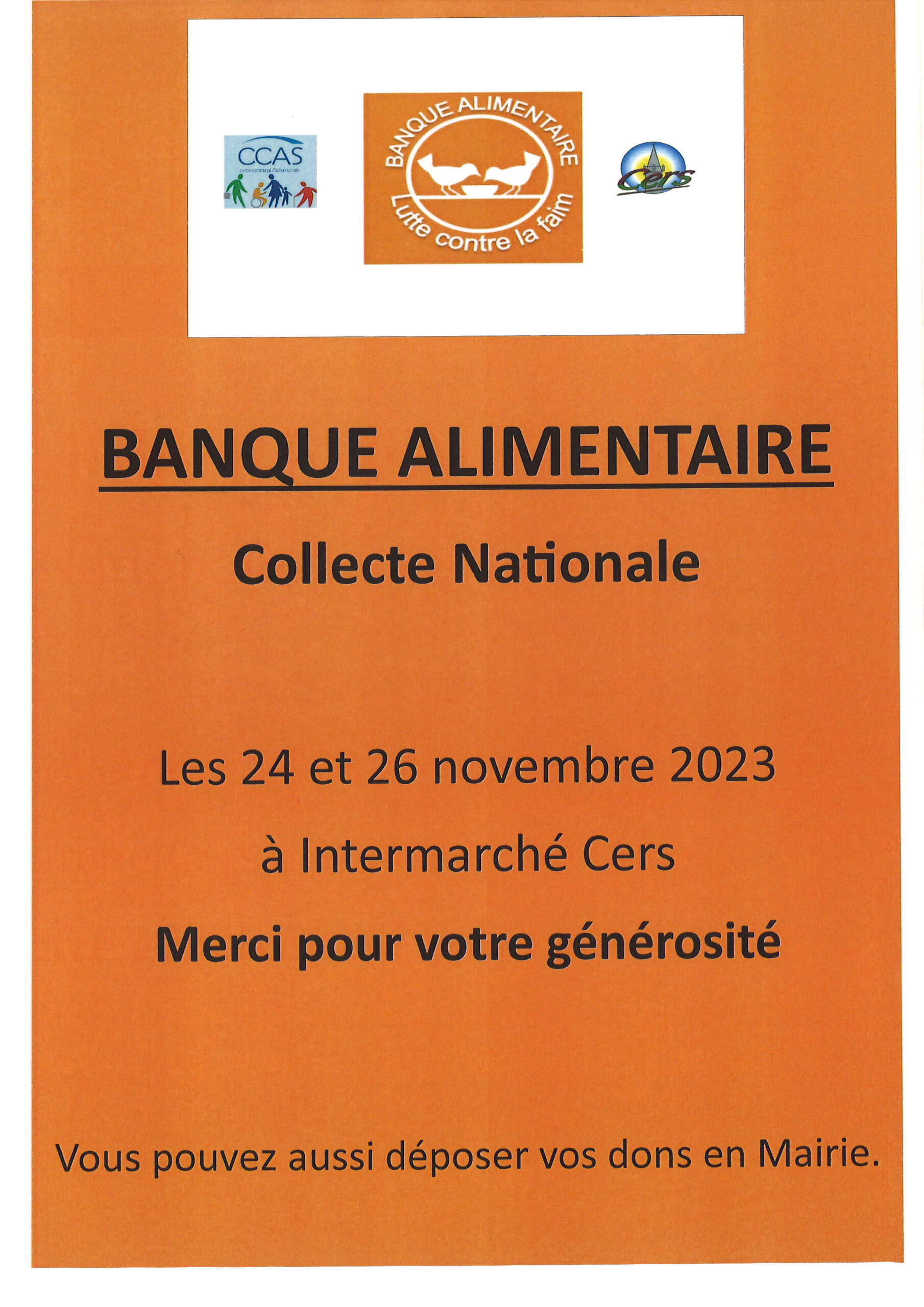 Lire la suite à propos de l’article Banque alimentaire : collecte des 24 et 26 novembre 2023