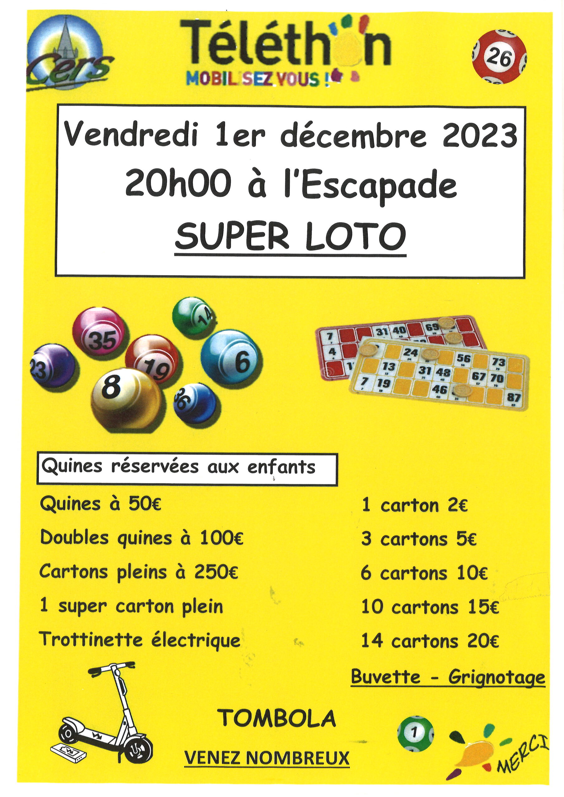 You are currently viewing Loto au profit du Telethon : 1er décembre à l’Escapade