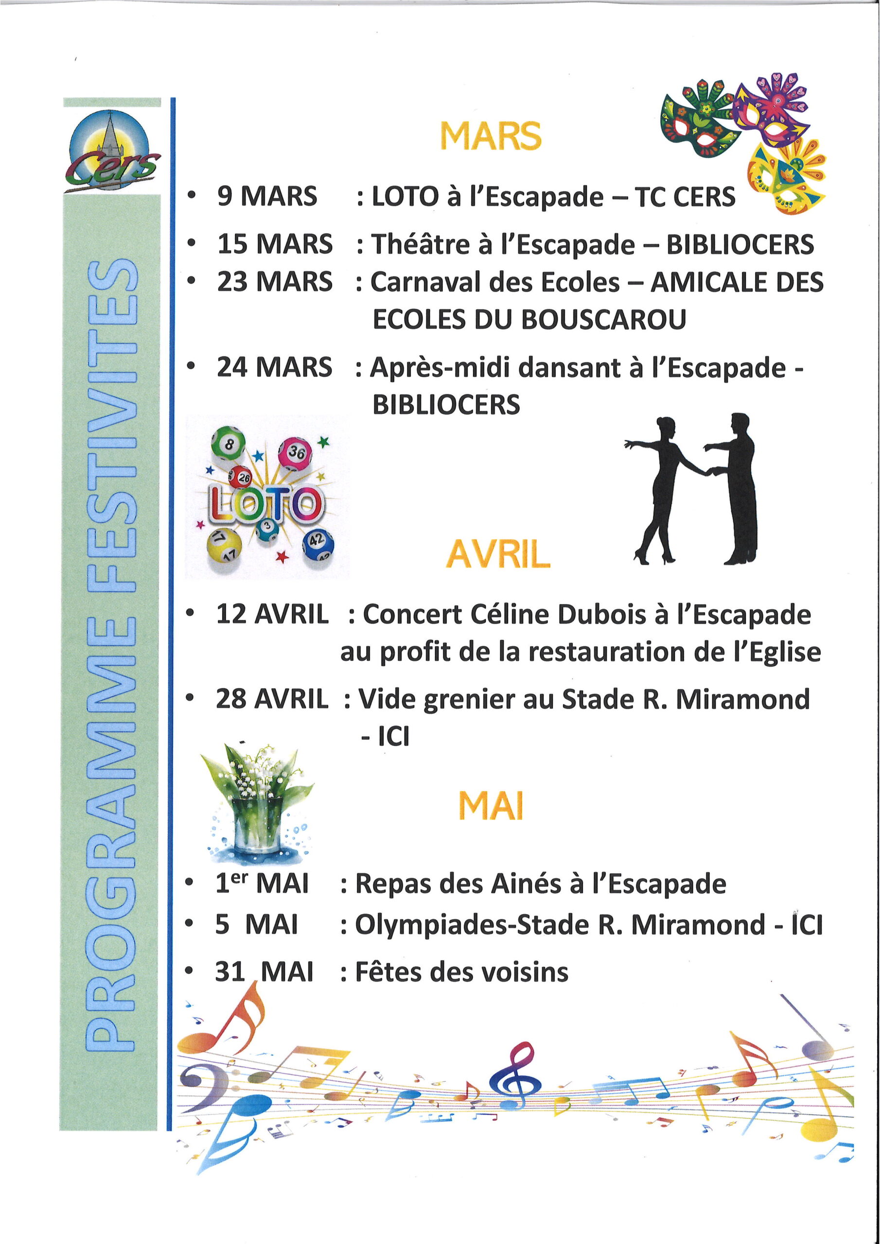 Lire la suite à propos de l’article Festivités des mois de mars avril mai 2024