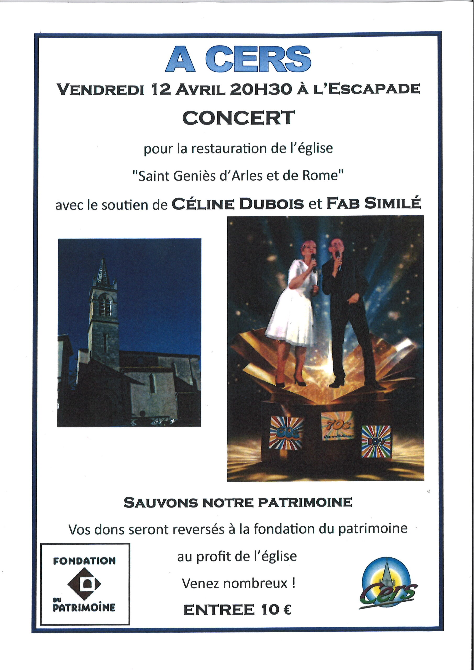 You are currently viewing Concert Céline Dubois et Fab Similé – 12 avril 2024 – à l’Escapade (au profit de la restauration de l’église).