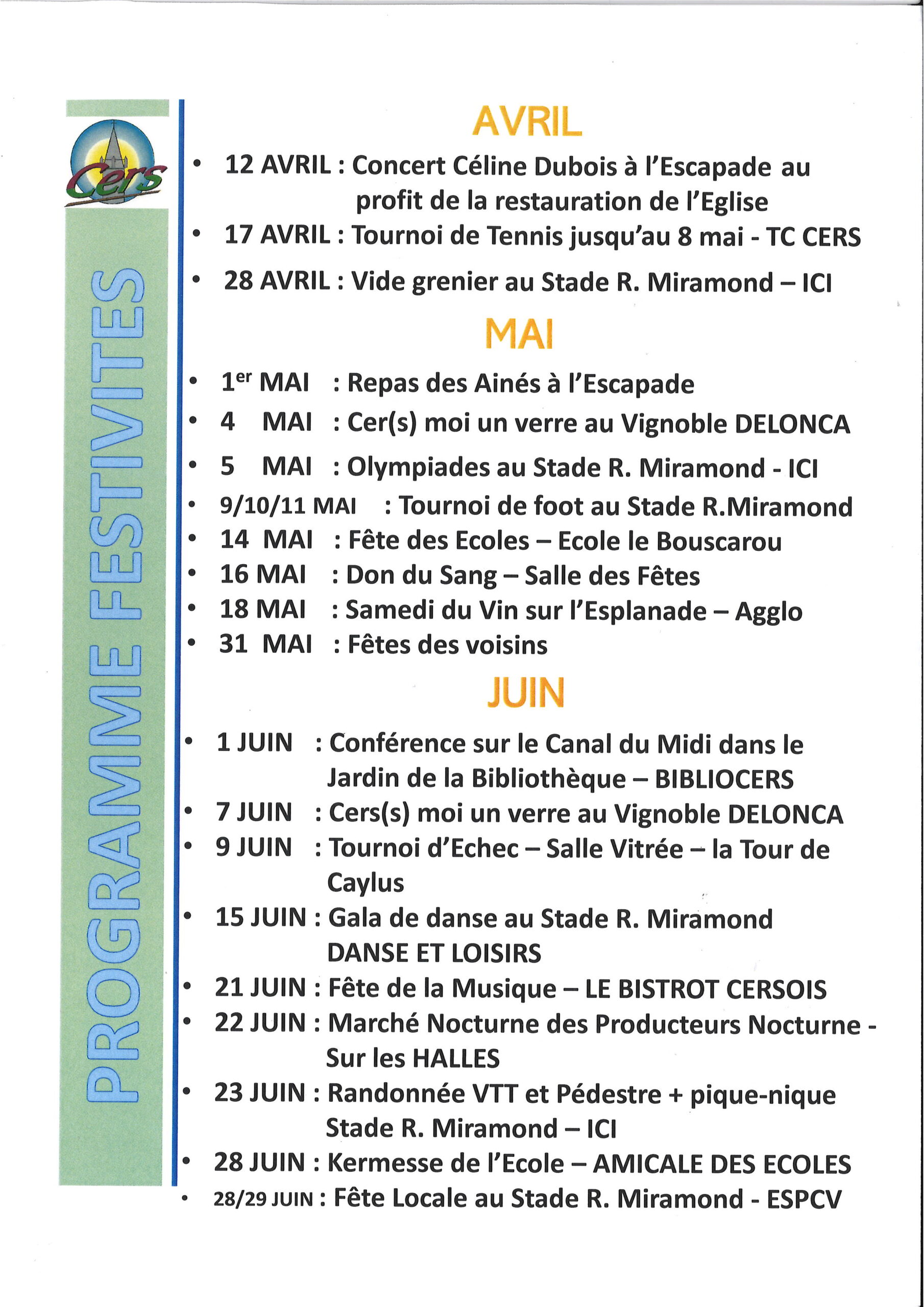 You are currently viewing Programme des festivités avril/mai/juin
