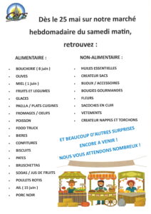 Lire la suite à propos de l’article Nouveau marché hebdomadaire, voici la liste des exposants ! Venez nombreux !