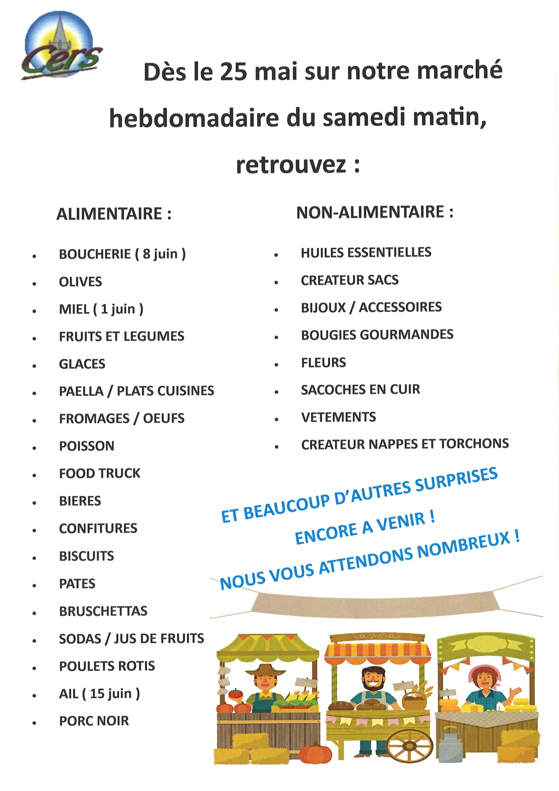 You are currently viewing Nouveau marché hebdomadaire, voici la liste des exposants ! Venez nombreux !