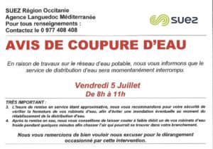 Lire la suite à propos de l’article SUEZ : avis de coupure d’eau vendredi 5 juillet 2024