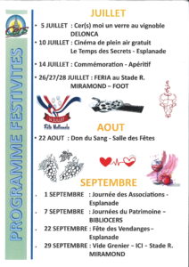 Lire la suite à propos de l’article Programme des festivités Juillet / Août / Septembre
