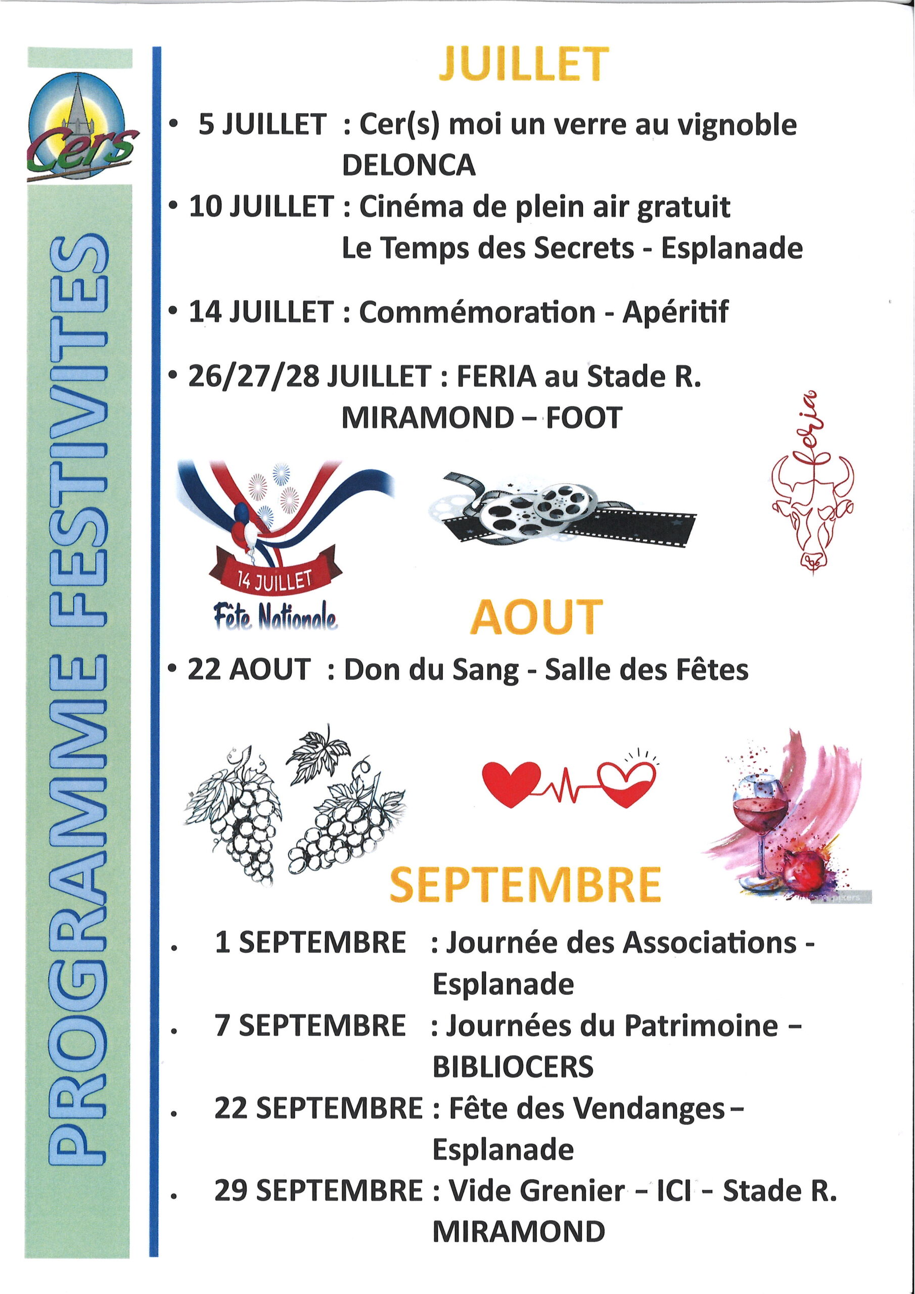 Lire la suite à propos de l’article Programme des festivités Juillet / Août / Septembre