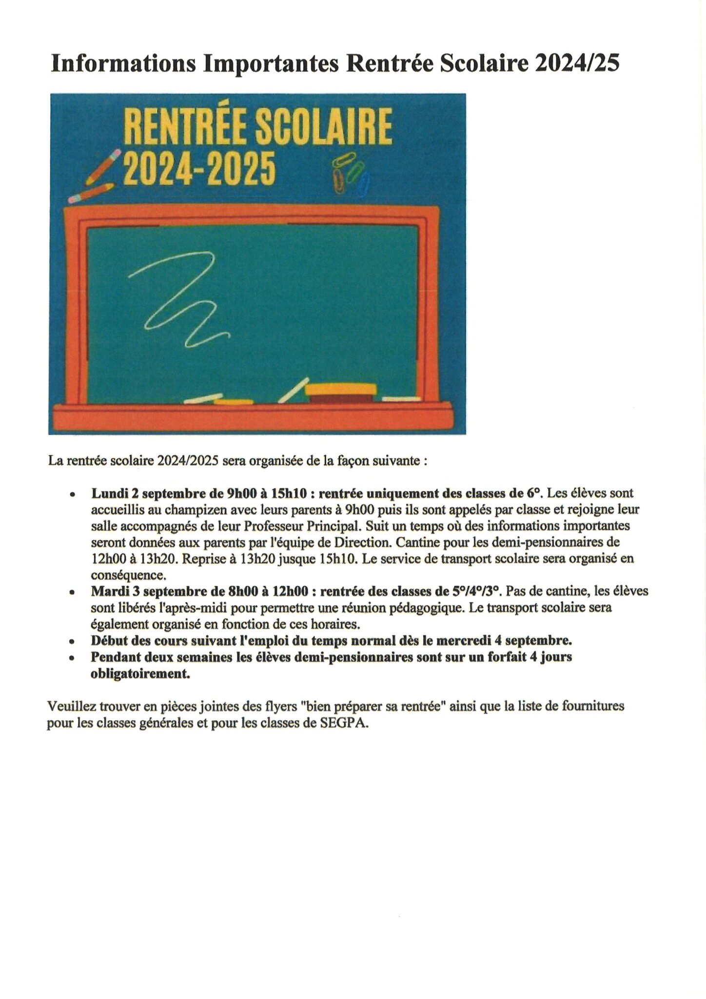 Prospectus Rentree Scolaire 2024