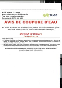 Lire la suite à propos de l’article Suez : avis de coupure d’eau le 30 octobre