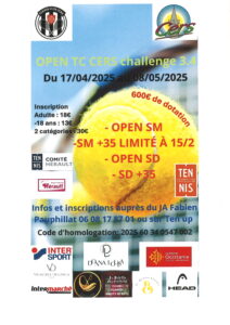 Lire la suite à propos de l’article Tournoi de tennis du 17 avril au 8 mai 2025