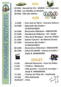 Lire la suite à propos de l’article Programme des festivités Mai / Juin / Juillet 25