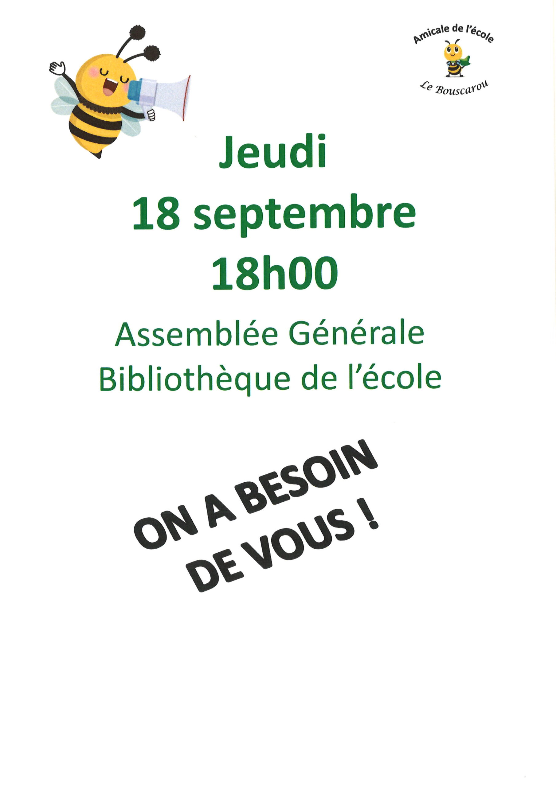Lire la suite à propos de l’article AG de l’Amicale de l’école : 18/09/25